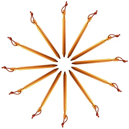 12 Pack Tent Stakes, 7075 Ground Metal Camping Aluminum Tent Pegs, Lightweight Tent Stakes Heavy Duty Spikes Camping Accessories, Orange