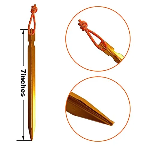 12 Pack Tent Stakes, 7075 Ground Metal Camping Aluminum Tent Pegs, Lightweight Tent Stakes Heavy Duty Spikes Camping Accessories, Orange