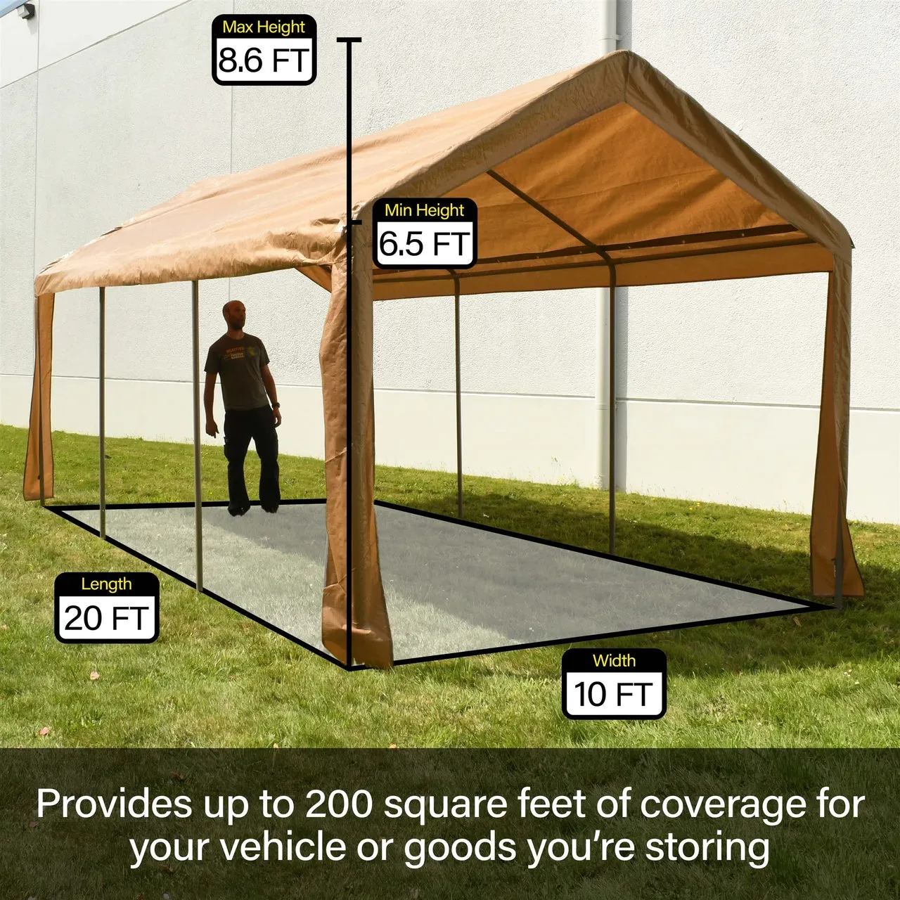 Aleko Carports Heavy Duty Outdoor Canopy Carport Tent - 10 X 20 FT - White