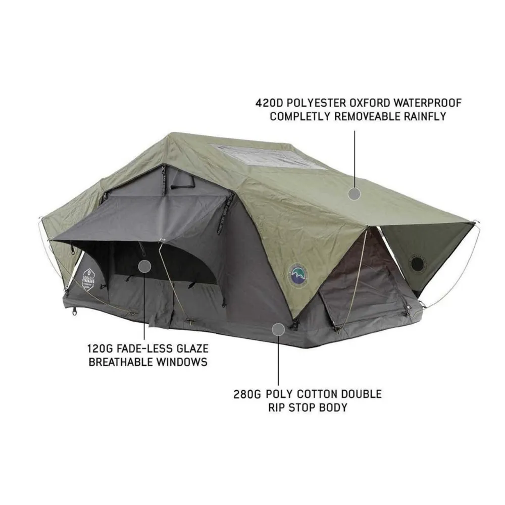 HD Nomadic 2 Standard Soft Shell Roof Top Tent, Grey Body & Green Rainfly