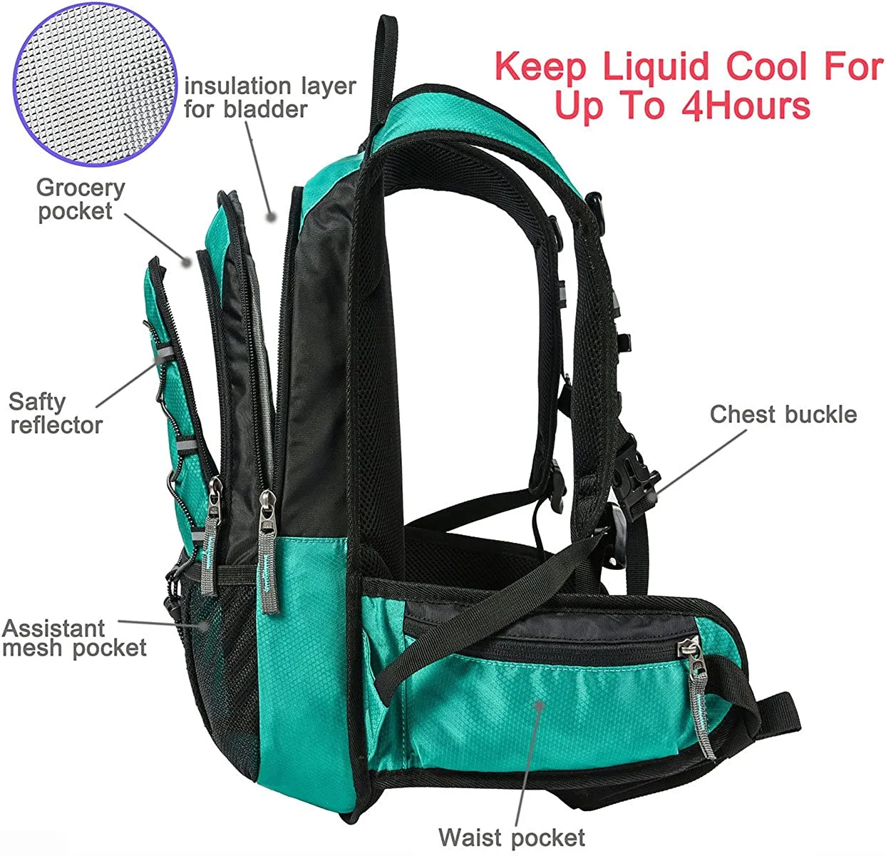 Mubasel Gear Insulated Hydration Backpack Pack with 2L BPA Free Bladder - for Running, Hiking, Cycling, Camping