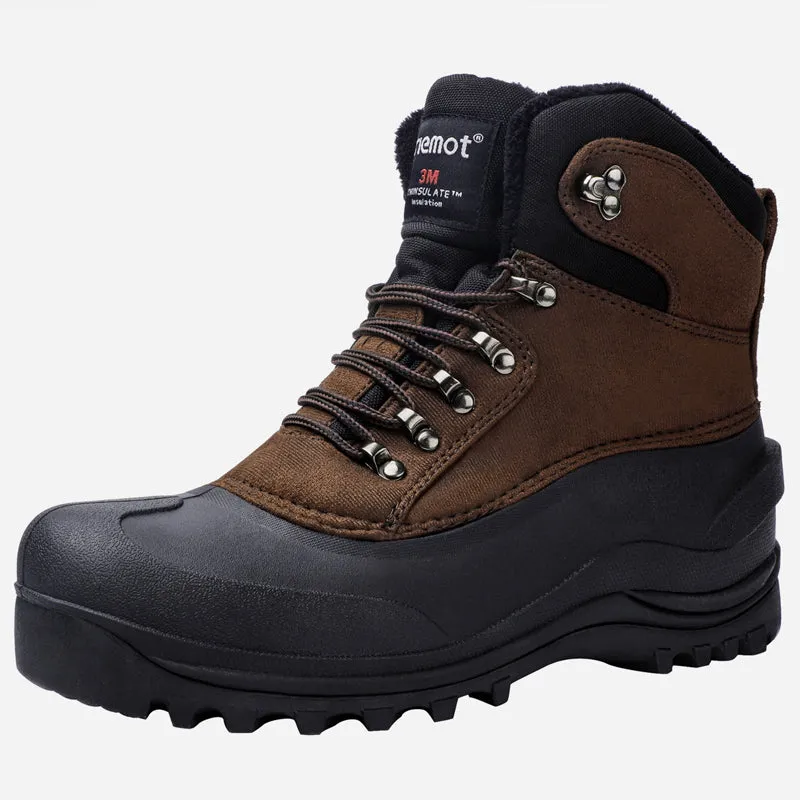 riemot Men's Winter Boots Waterproof Sole Brown Snow Boots(Upgraded Version)