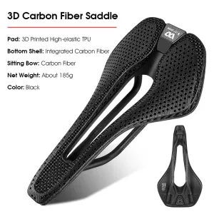 Ultralight Carbon Fiber 3D Printed Bike Saddle Hollow Comfortable Breathable MTB Road Bicycle Triathlon Cycling Race Seat