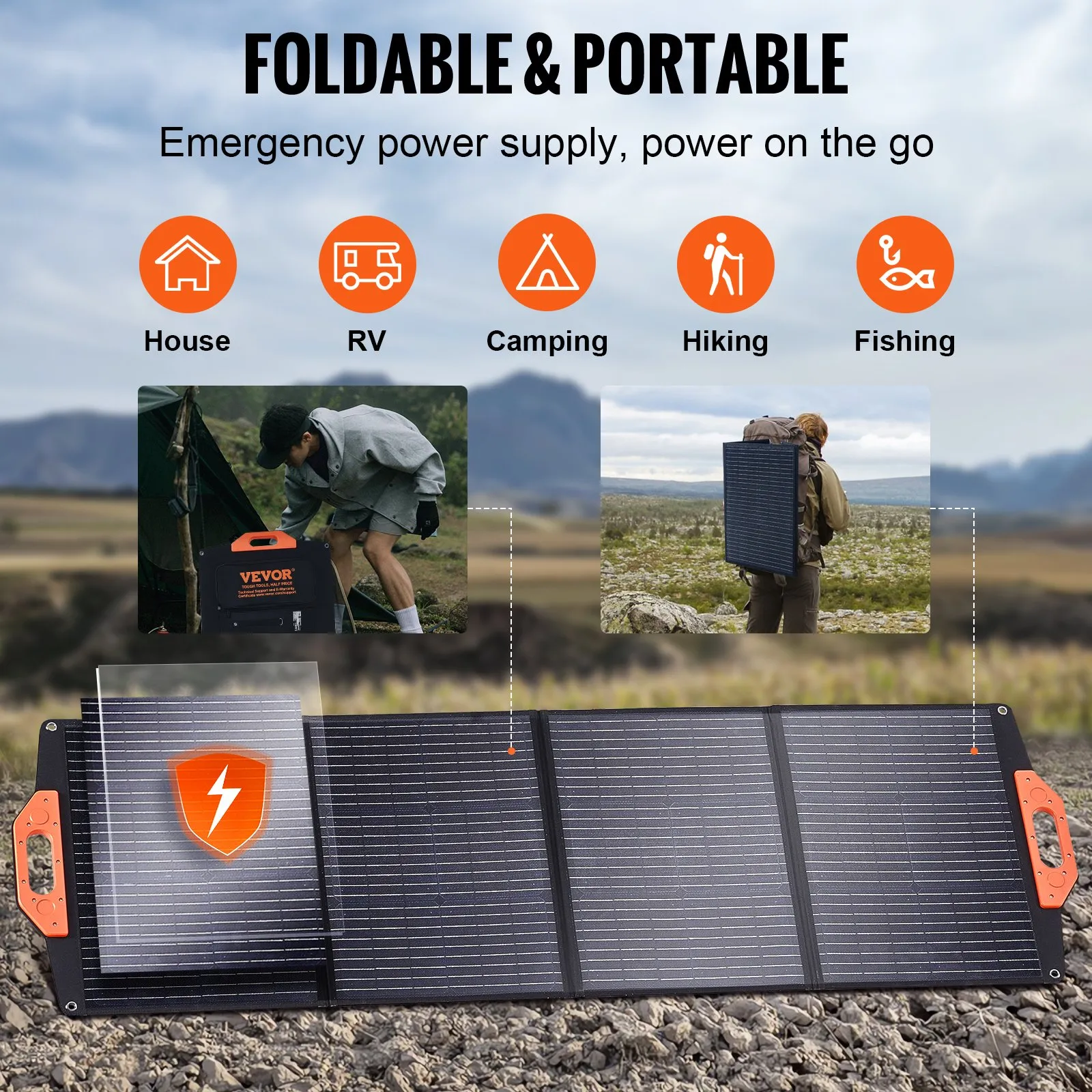 VEVOR Portable Monocrystalline Solar Panel - 120W Foldable ETFE Solar Charger