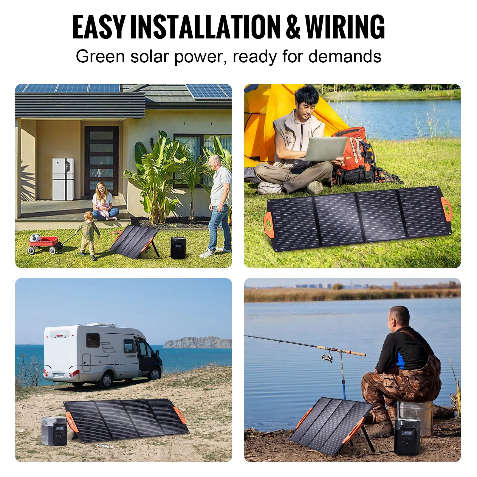 VEVOR Portable Monocrystalline Solar Panel - 120W Foldable ETFE Solar Charger