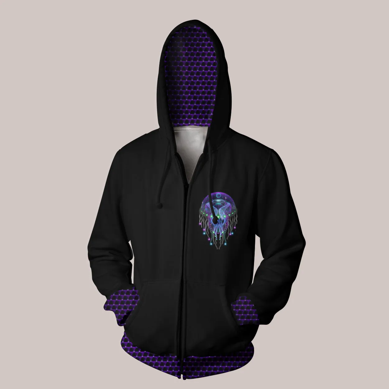 Visionary Art Hoodie - Limited Edition  (UV/RGB, Eco-Friendly, Zip-Up) | PSYCHEZOA LUMINOSUM