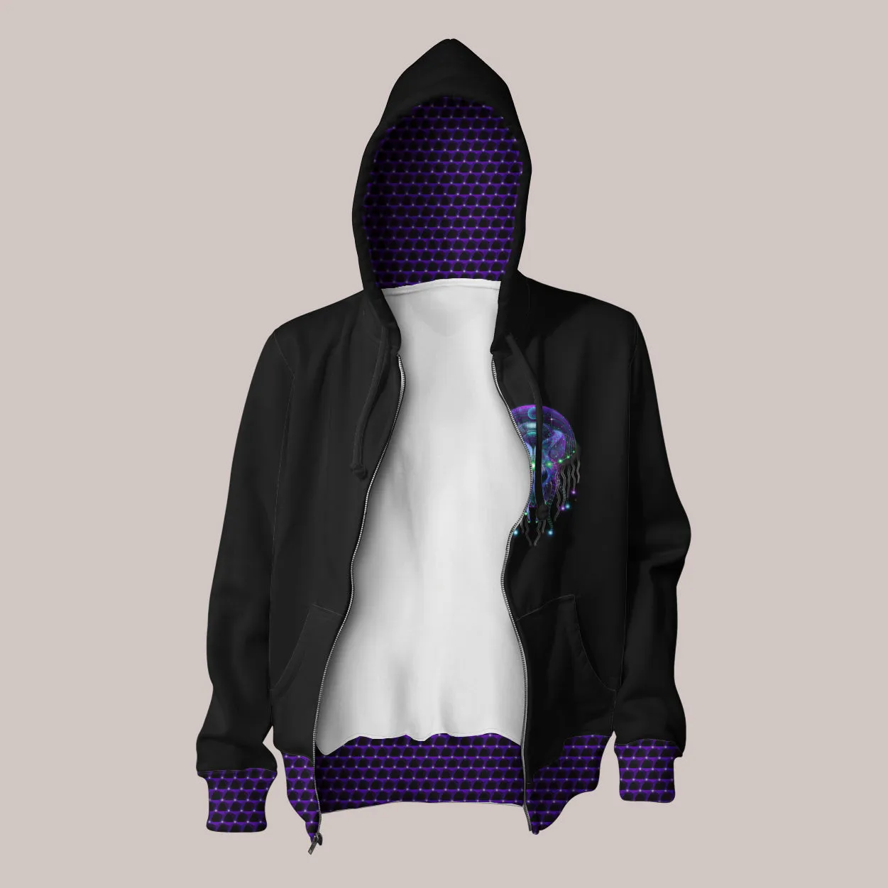 Visionary Art Hoodie - Limited Edition  (UV/RGB, Eco-Friendly, Zip-Up) | PSYCHEZOA LUMINOSUM