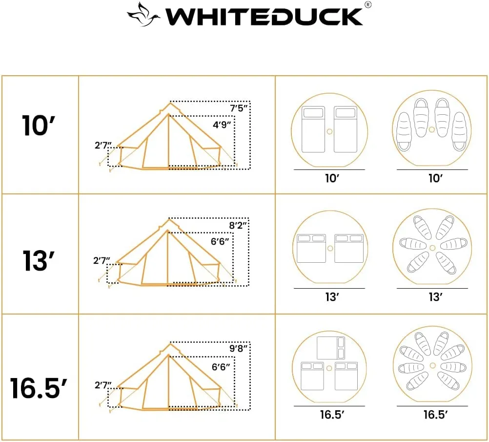 WHITEDUCK Regatta Canvas Bell Tent - W/Stove Jack, Waterproof, 4 Season Luxury Outdoor Camping and Glamping Yurt Tent Made from Breathable 100% Cotton Canvas (4 Sizes- 4 Colors)